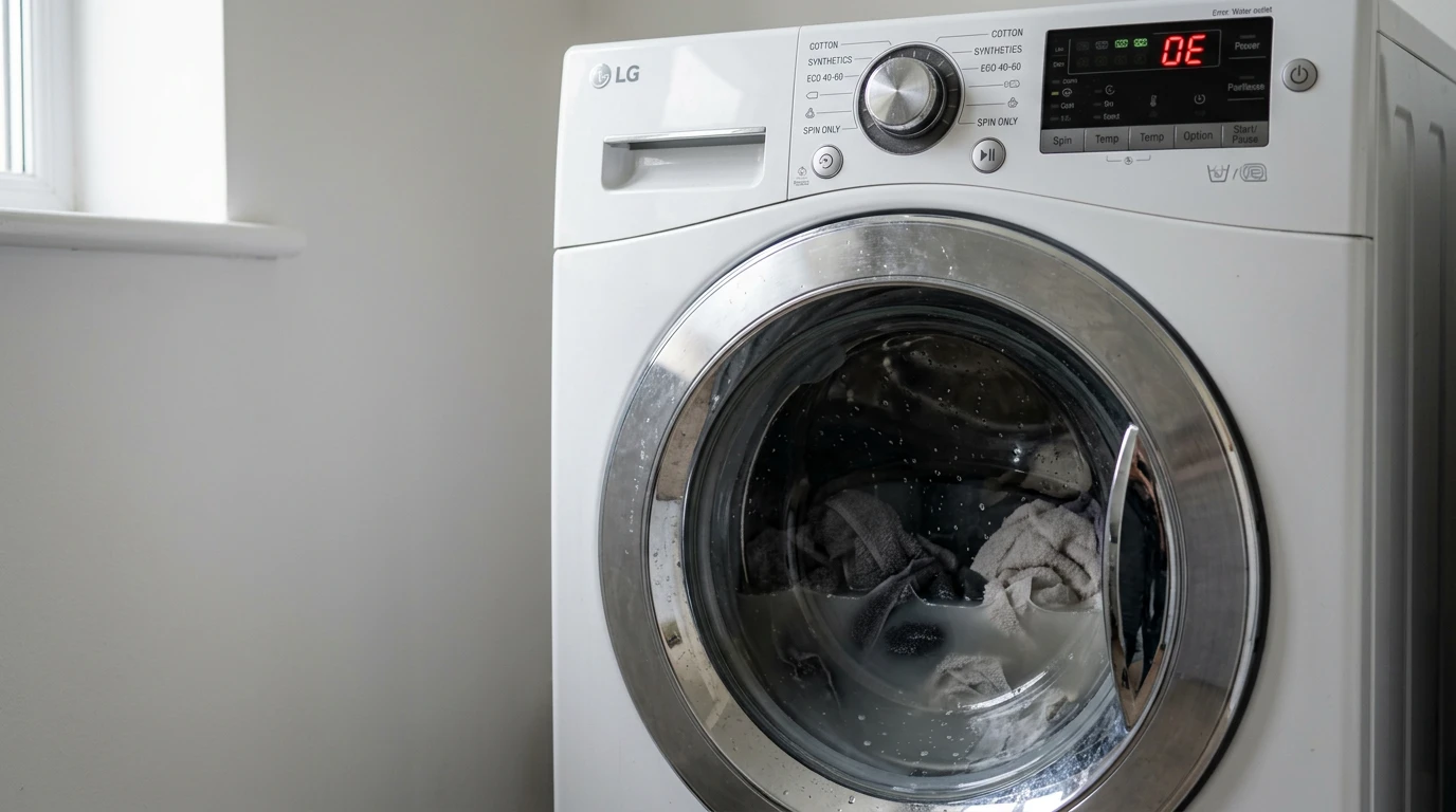 LG показала OE и не сливает воду: носок в фильтре, помпа или плата — и сколько стоит ремонт