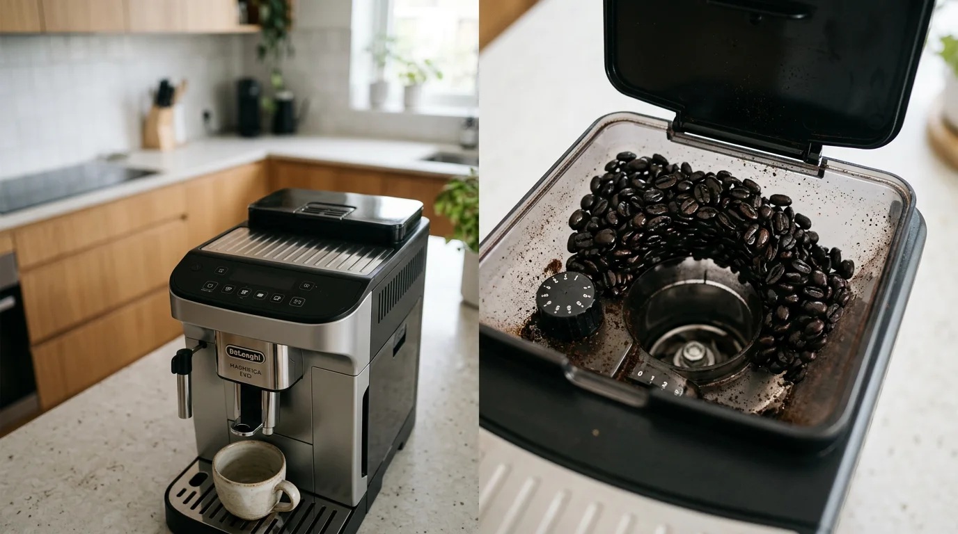 Кофемашина De'Longhi перестала молоть зёрна и просит добавить кофе, хотя бункер полный